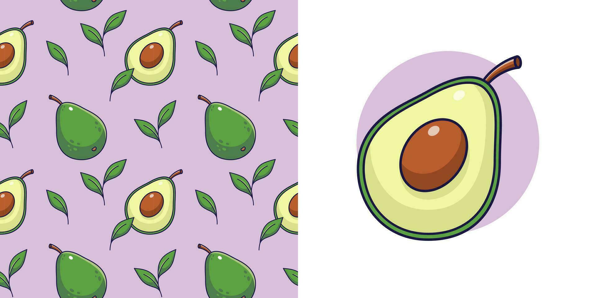 Hand drawn Avocado in doodle style for designing baby clothes. Postcard with Avocado and seamless pattern. Cartoon Bohemian nursery print. Kids design texture for pajamas. Vector illustration.