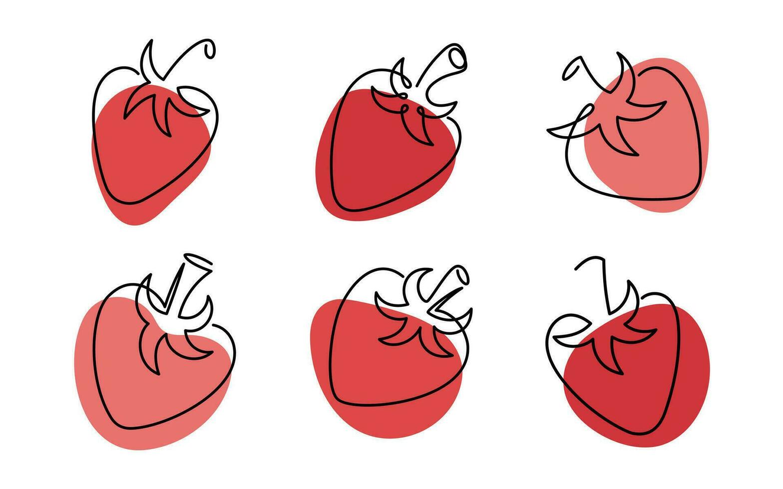 Strawberry icons set. Single line art style strawberry. Hand drawn vector illustration in doodle style.