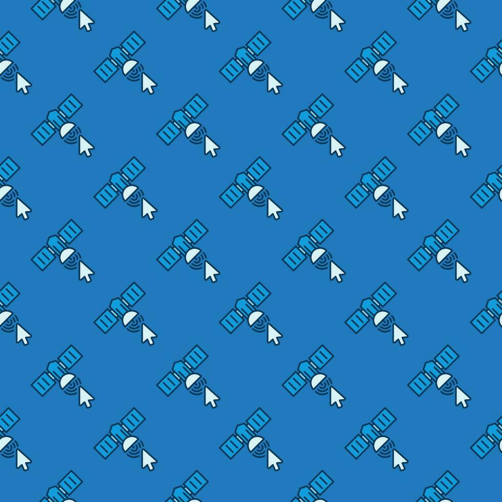 Mouse Cursor on Satellite vector blue seamless pattern