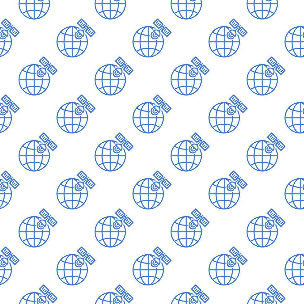 Satellite with Earth Globe vector concept line seamless pattern