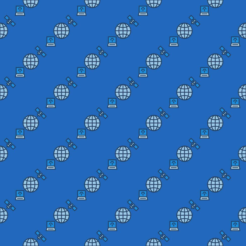 Satellite with Laptop and Globe vector Satellite Broadband blue seamless pattern