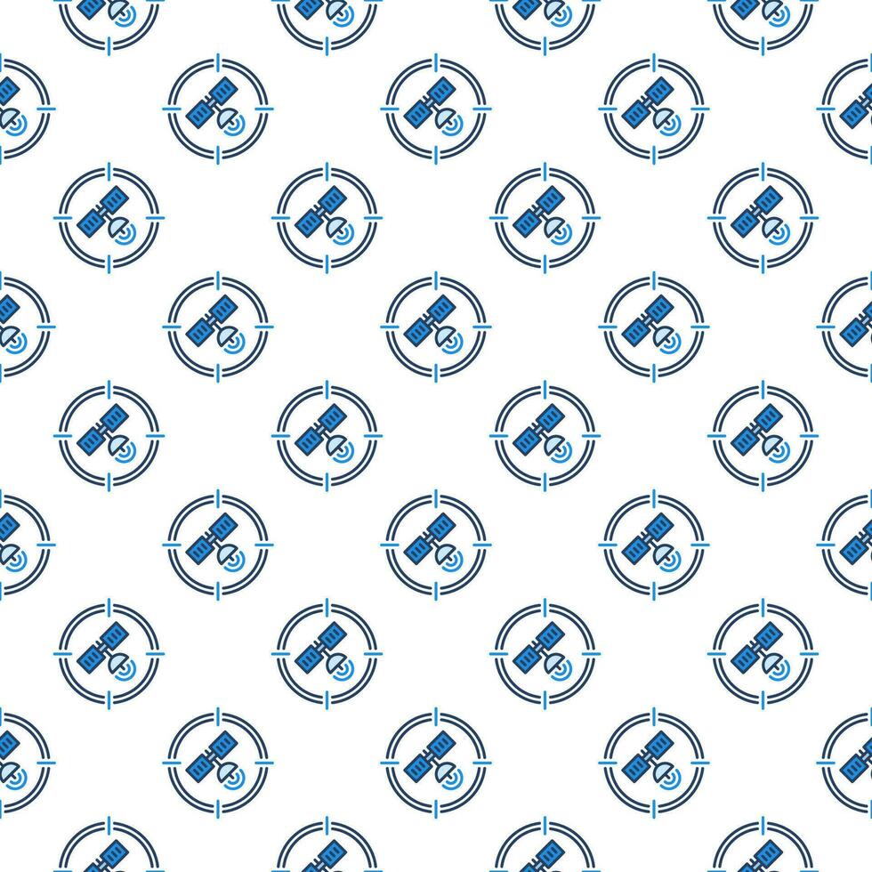 Satellite in Crosshair vector Aim blue seamless pattern
