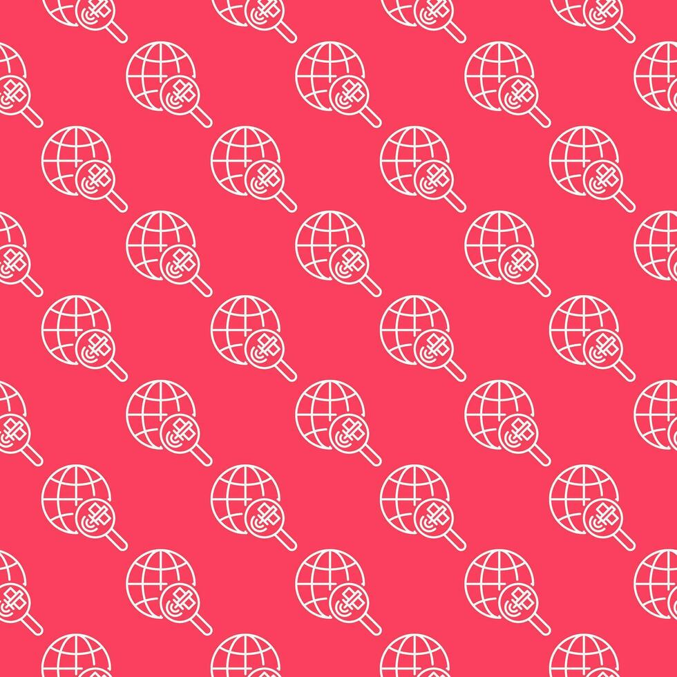 Magnifier with Satellite and Earth Globe vector concept red line seamless pattern