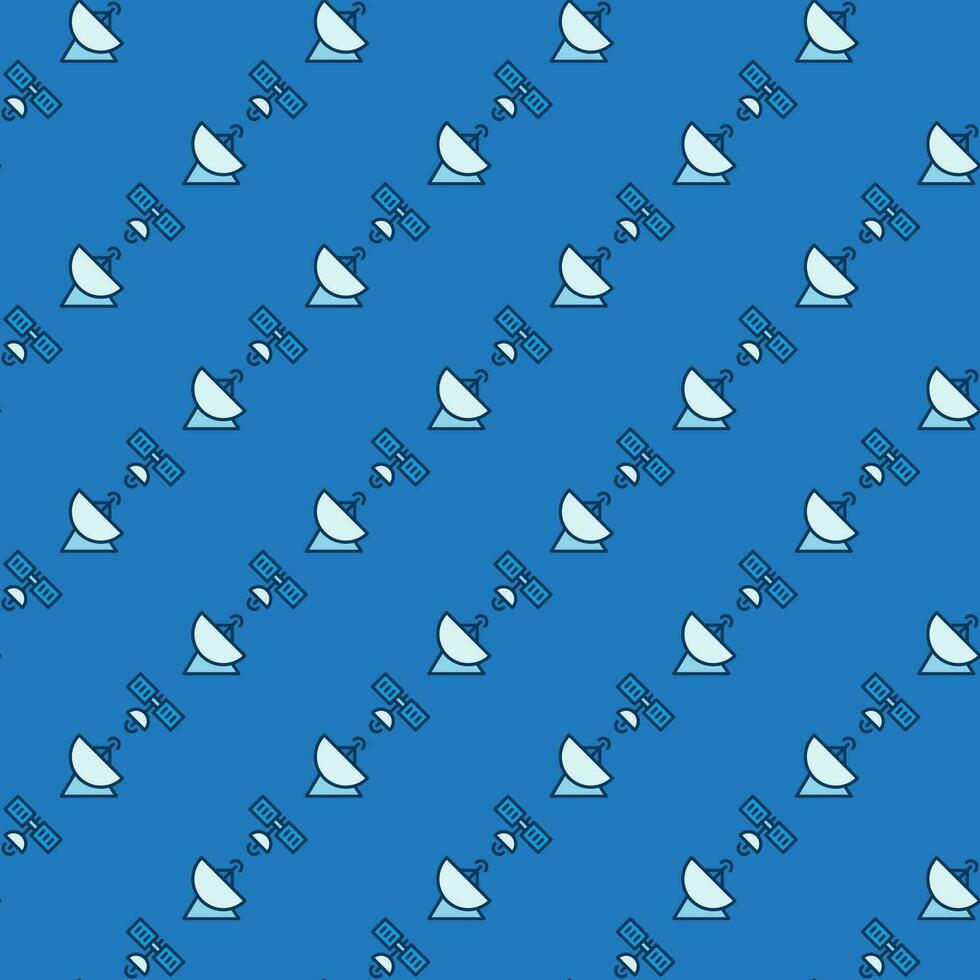 Parabolic Antenna with Satellite vector blue seamless pattern