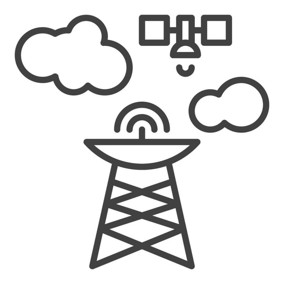 Radio Mast and Satellite vector concept line icon or sign