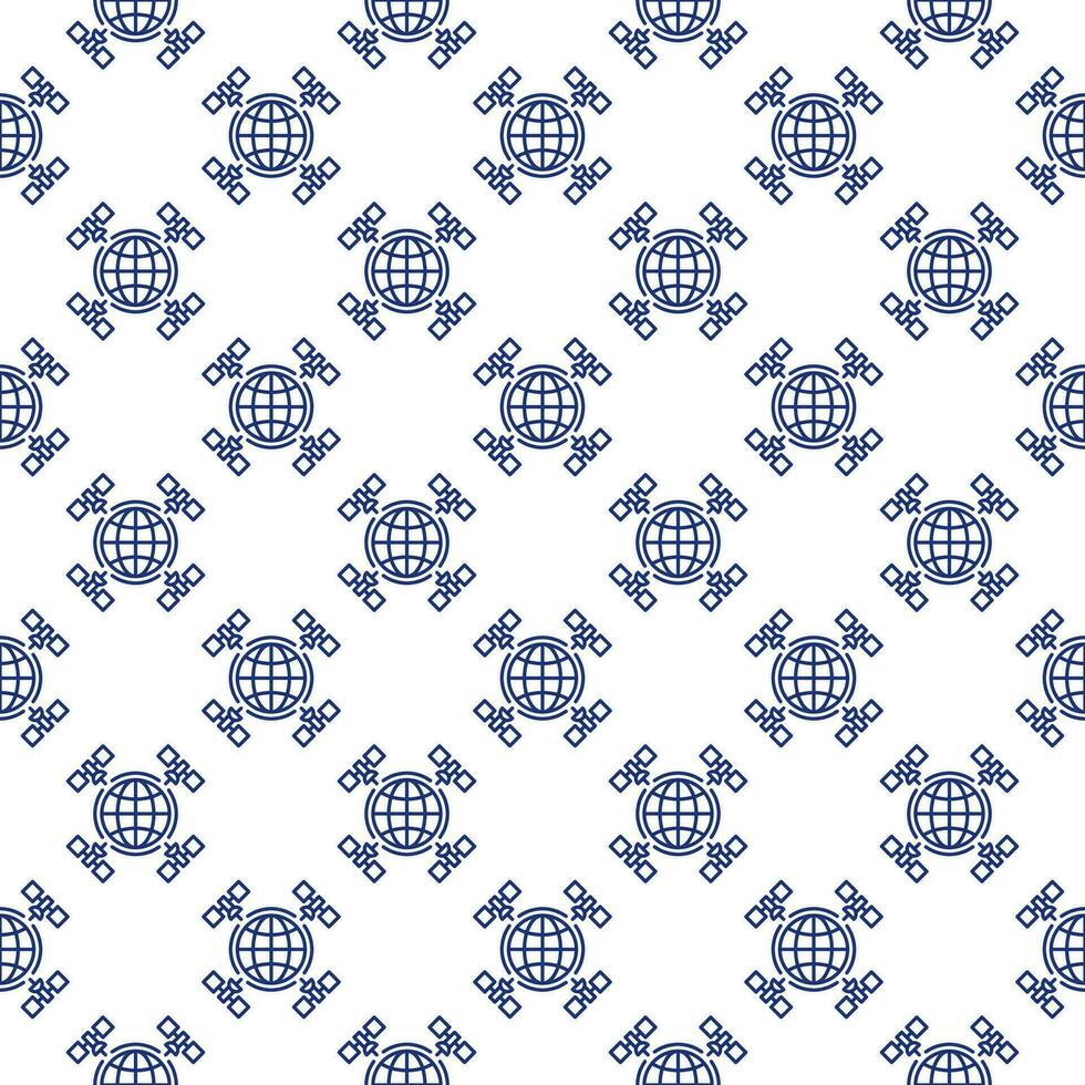 Four Satellites with Earth vector concept line seamless pattern