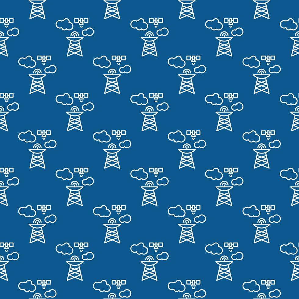 Radio Mast and Satellite vector concept blue thin line seamless pattern