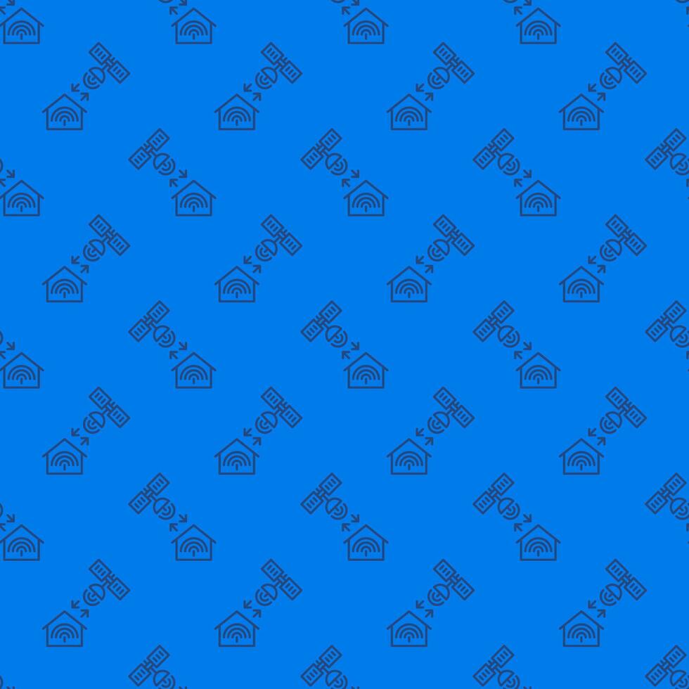 House and Satellite vector Satellite Internet Access line blue seamless pattern