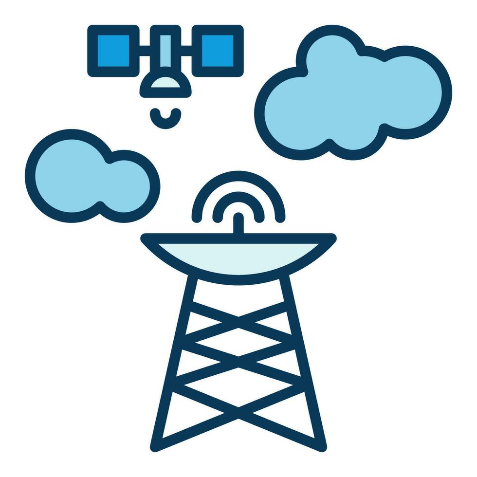 telecomunicación torre y satélite vector concepto azul moderno icono