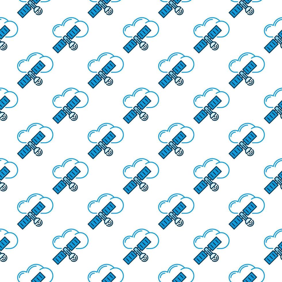 Cloud with Satellite vector blue seamless pattern
