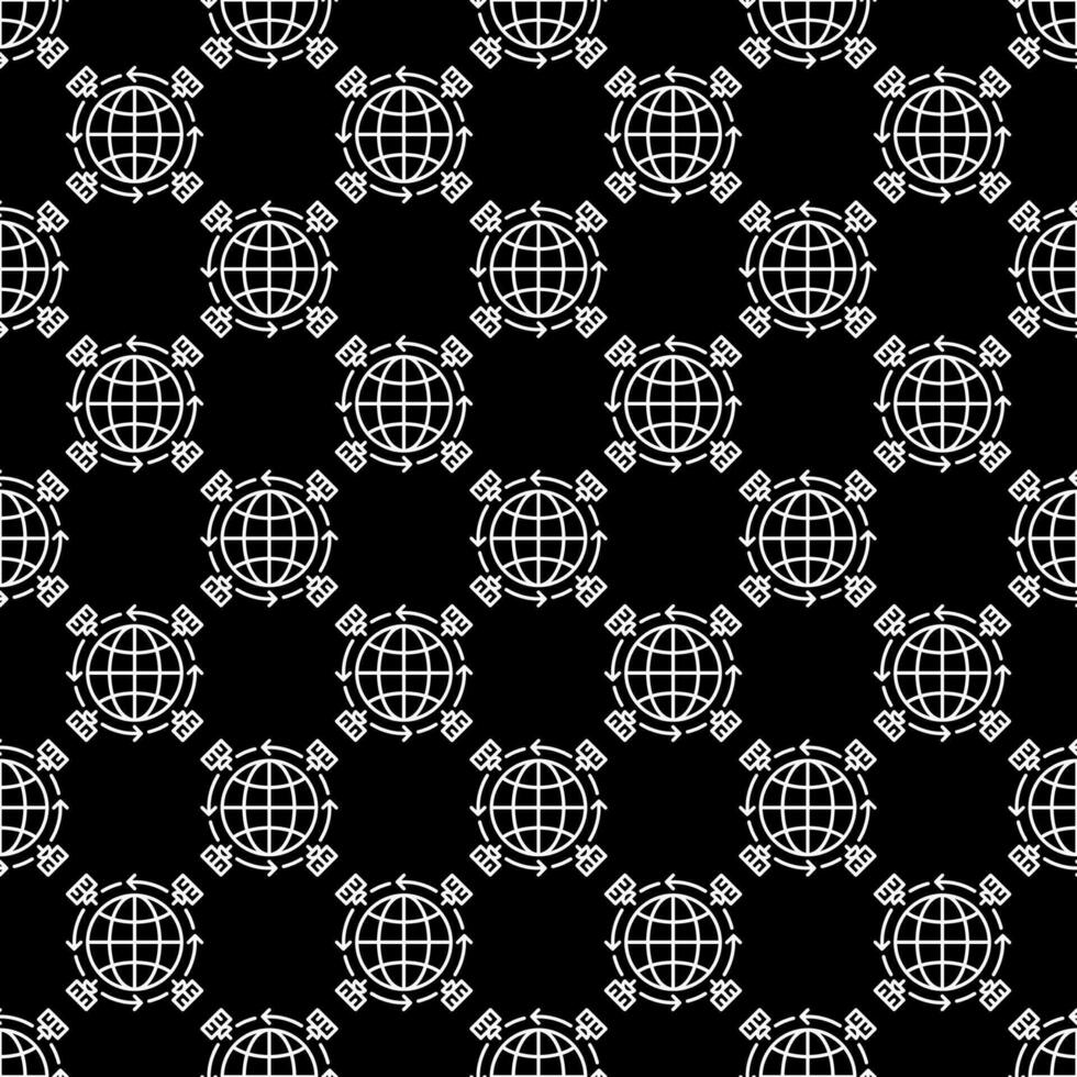 Satellites around the Earth vector concept dark line seamless pattern