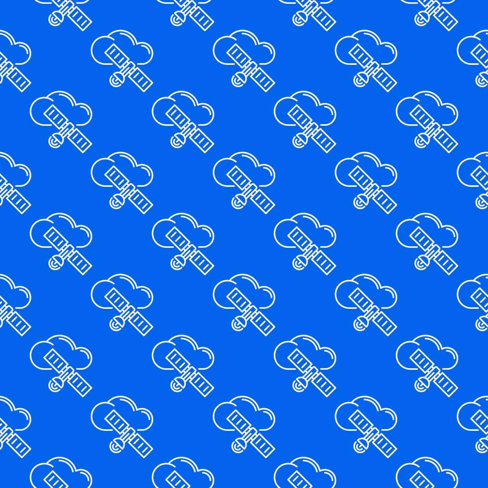 Cloud with Satellite vector blue seamless pattern