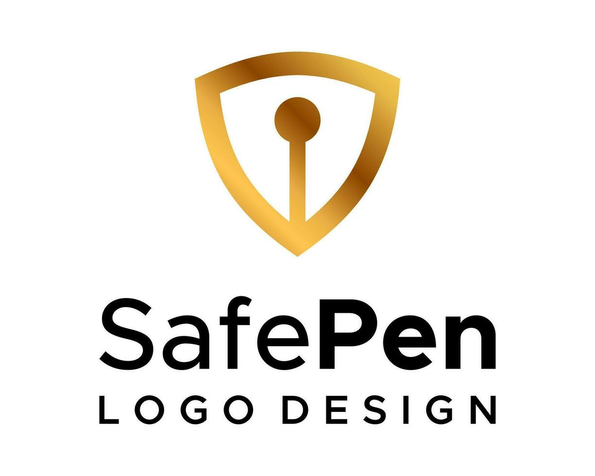 bolígrafo y proteger icono seguridad logo diseño. vector