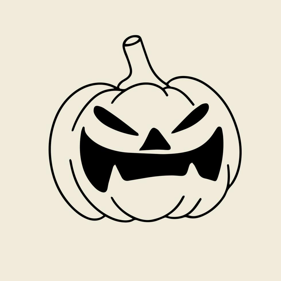 Jack O Lantern in doodle style isolated on background. Hand drawn Halloween pumpkin outline for decor. Halloween vector illustration.
