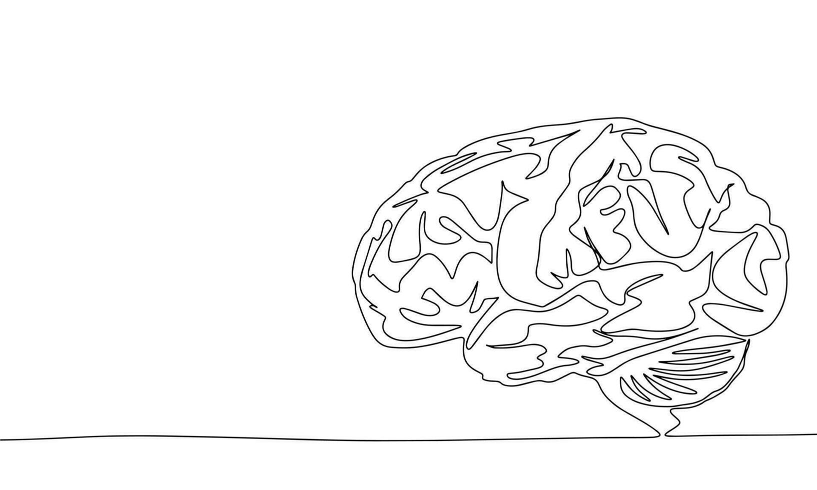One line continuous brain. Line art health banner concept. Hand drawn, outline vector illustration.