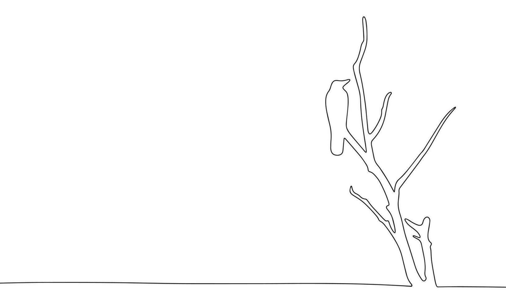 cuervo, pájaro en rama uno línea continuo vector ilustración línea Arte concepto pájaro bandera. describir, silueta vector ilustración.