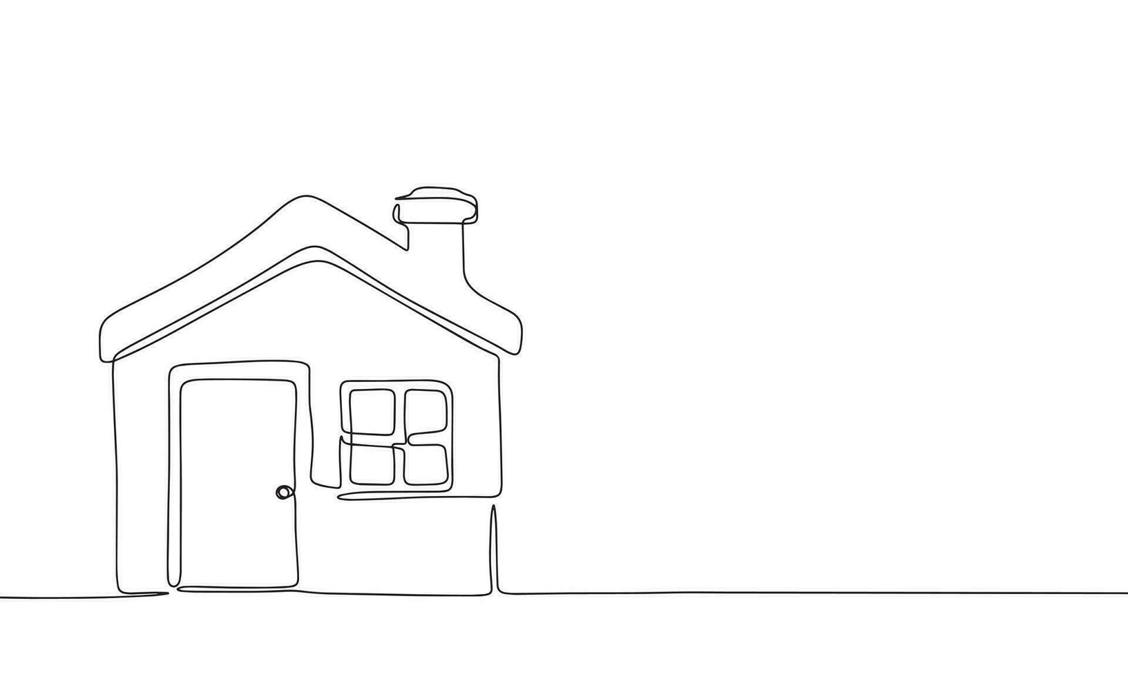 One line continuous simple house. Line art build home banner concept. Hand drawn, outline vector illustration.