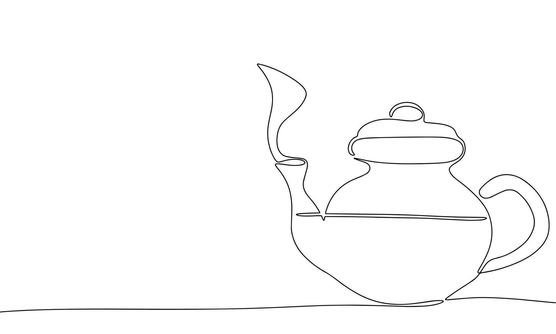 One line continuous kettle, teapot. Line art tea banner concept. Hand