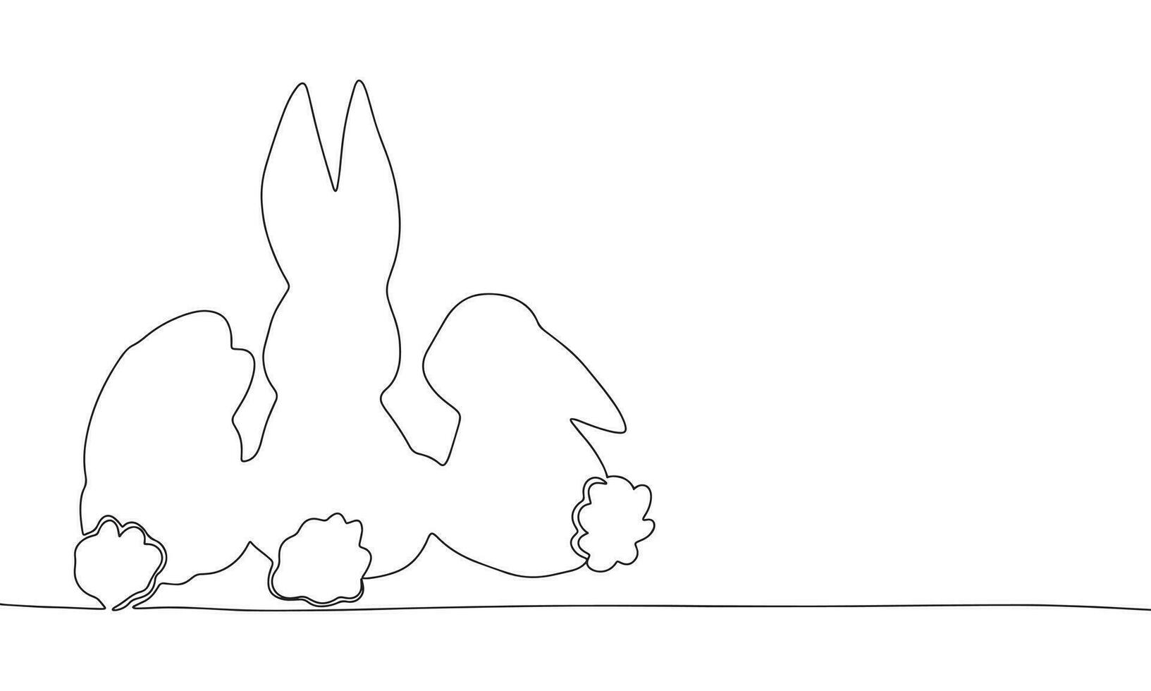Cute bunnies one line continuous vector illustraiton. Line art concept Easter banner. Outline, silhouette vector illustration.