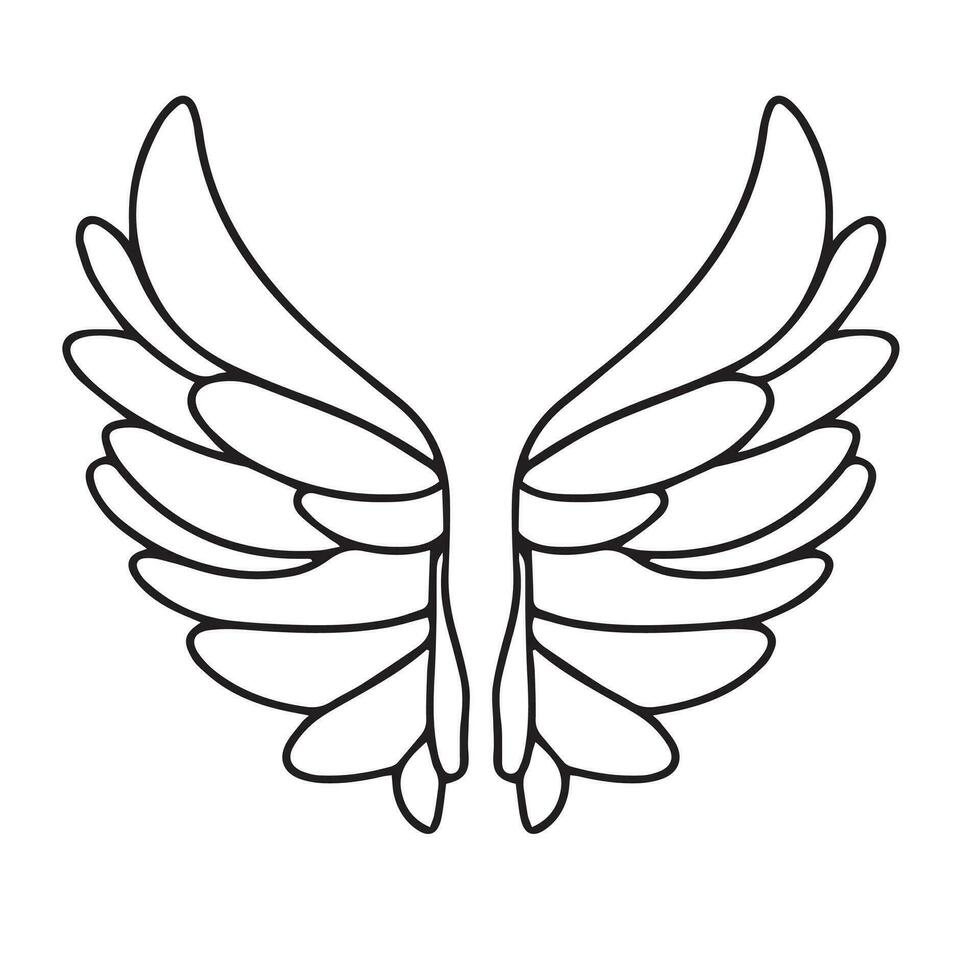 Angel wings in doodle style. Hand drawn wings outline. Vector illustration for decor.