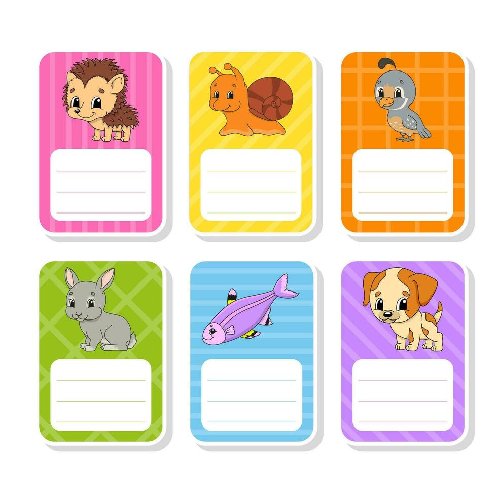 Bright stickers. School name label. Rectangular label. Color vector isolated illustration.