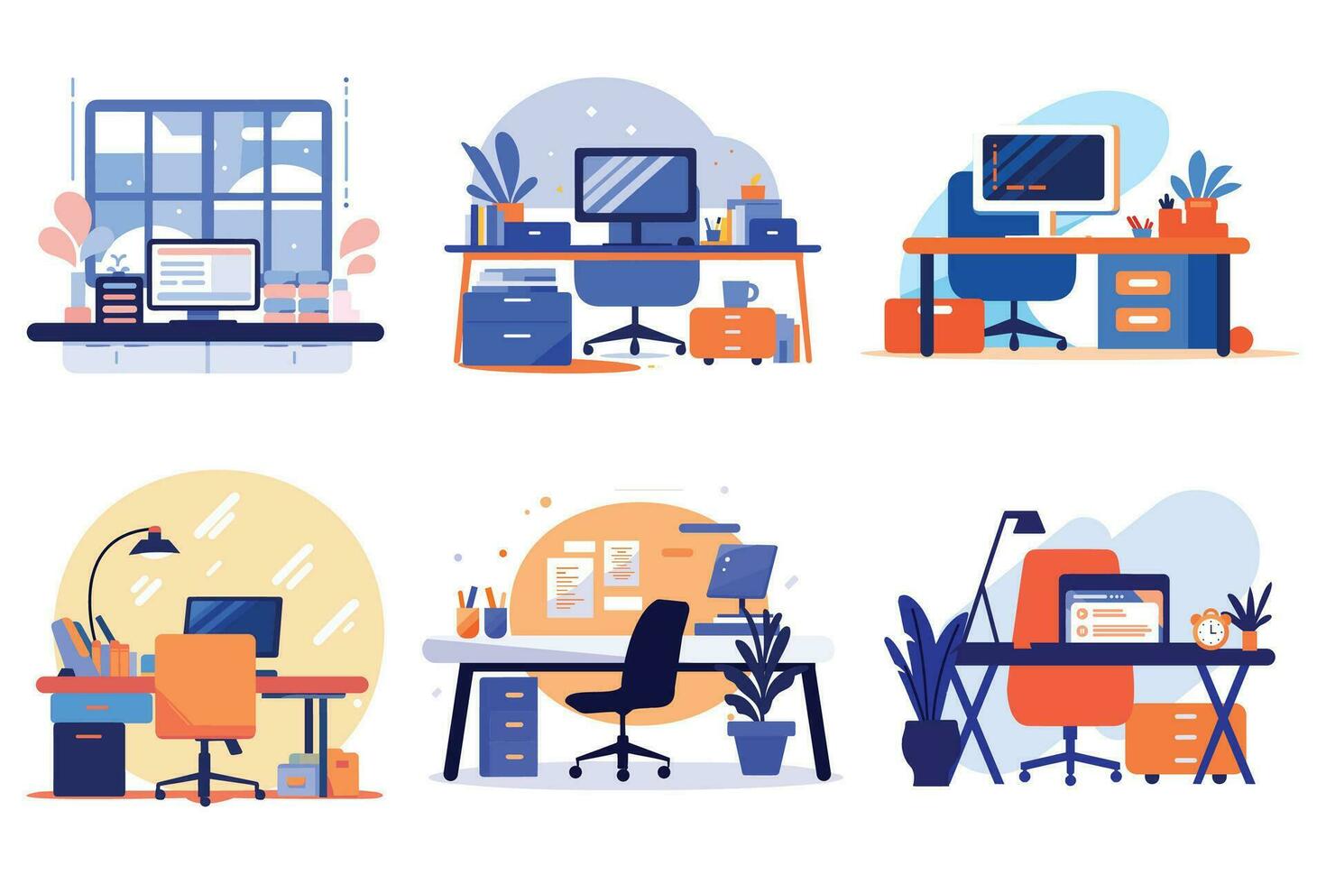 Hand Drawn desk in the office is organized in order in flat style vector