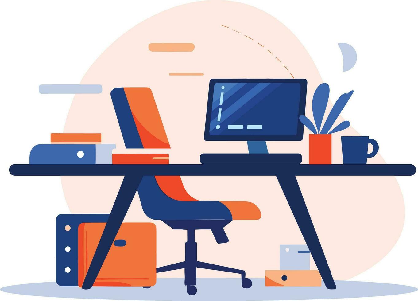 Hand Drawn desk in the office is organized in order in flat style vector