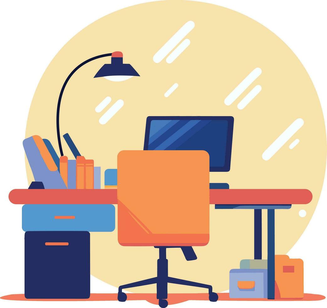 Hand Drawn desk in the office is organized in order in flat style vector