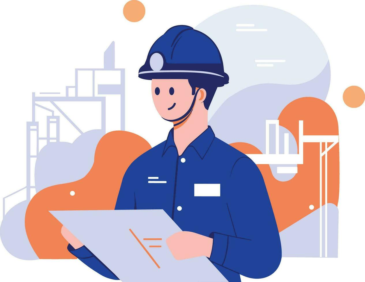 Hand Drawn Engineer or architect with house under construction in flat style vector