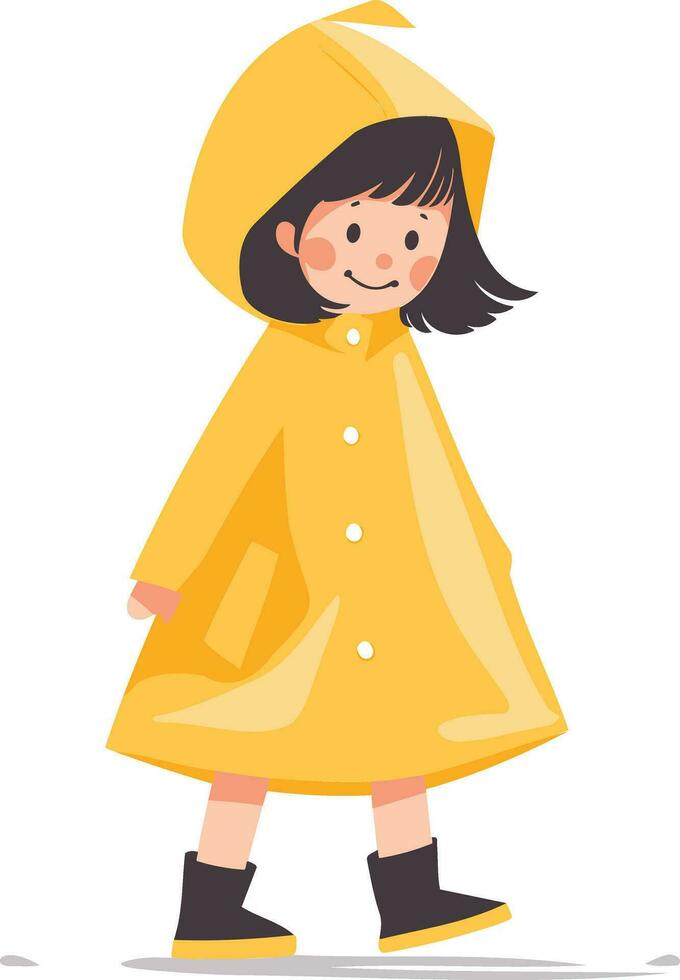 Hand Drawn A child in a raincoat showing a joyful expression that it is raining in flat style vector