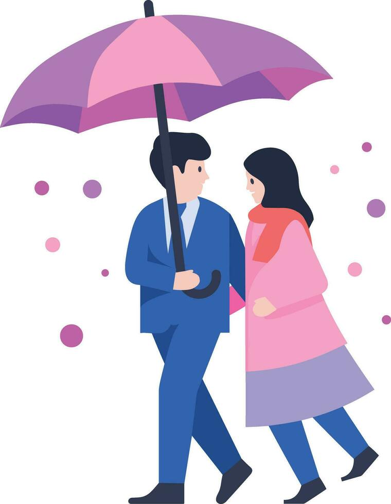 Hand Drawn couple holding umbrellas in the rain in flat style vector