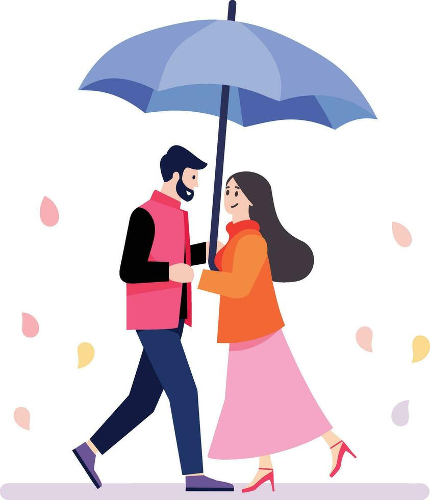 Hand Drawn couple holding umbrellas in the rain in flat style vector