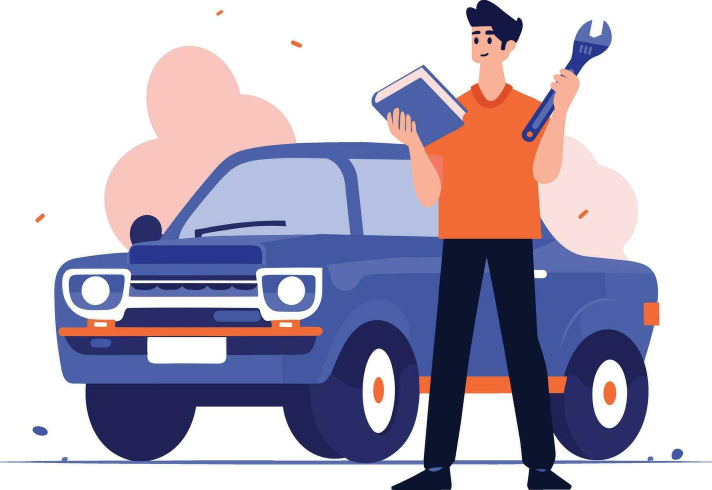 Hand Drawn Car mechanic checking car equipment at the garage in flat style vector