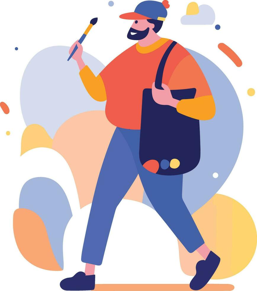 Hand Drawn Painter is drawing with creativity and fun in flat style vector