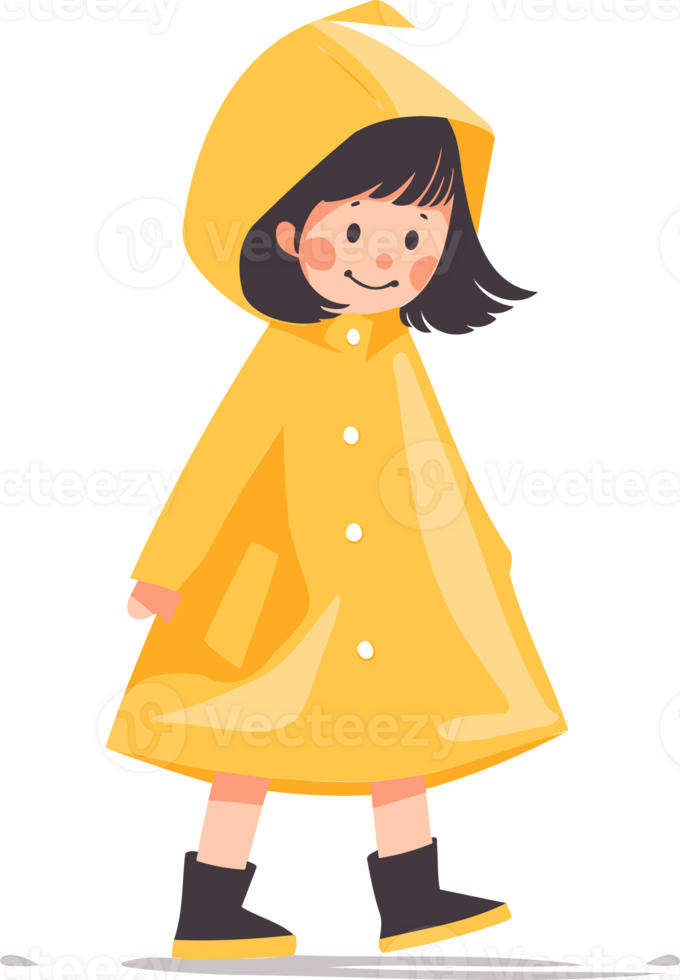 Hand Drawn A child in a raincoat showing a joyful expression that it is raining in flat style png