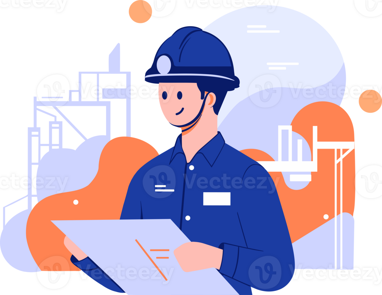 Hand Drawn Engineer or architect with house under construction in flat style png