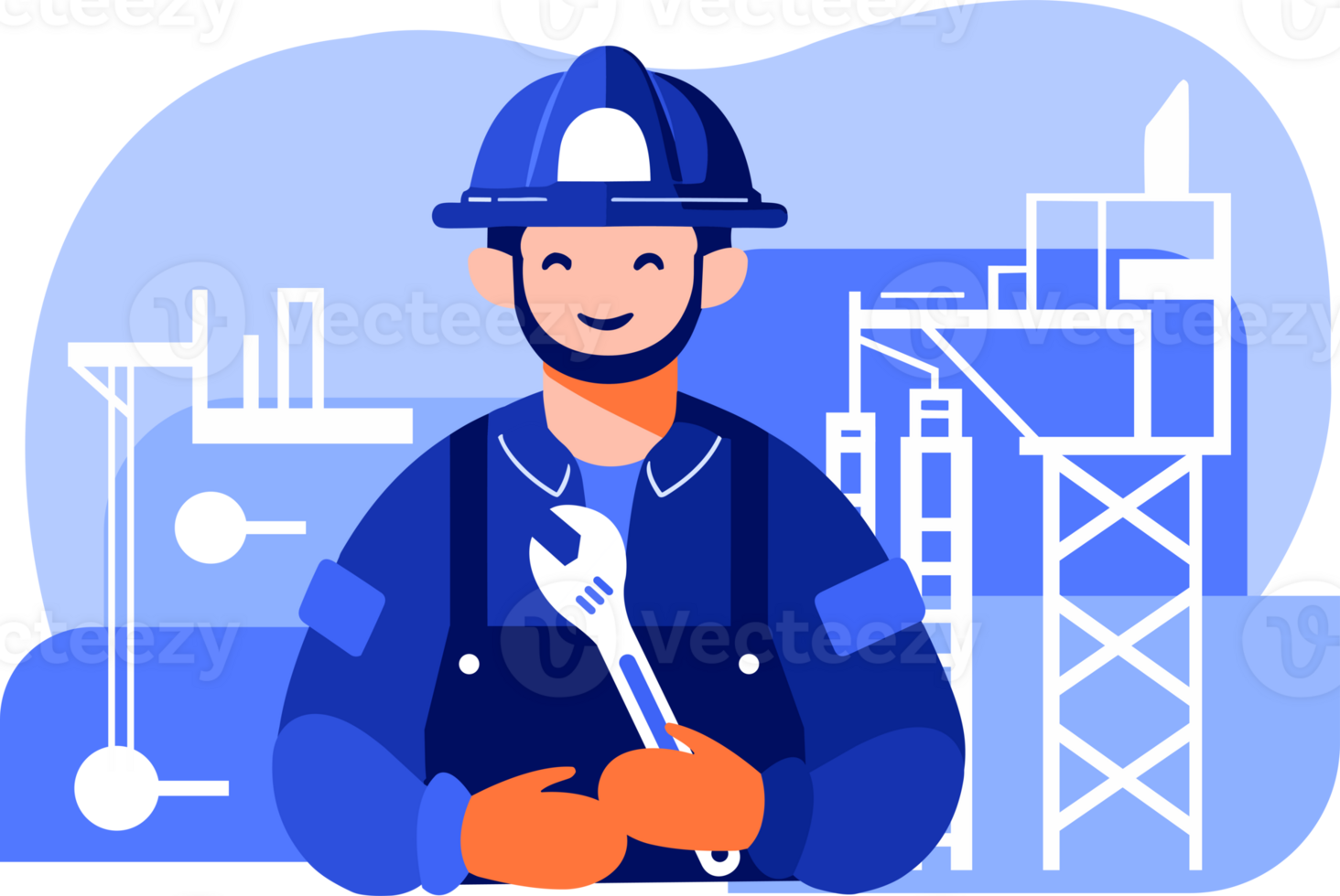 Hand Drawn Engineer or architect with house under construction in flat style png