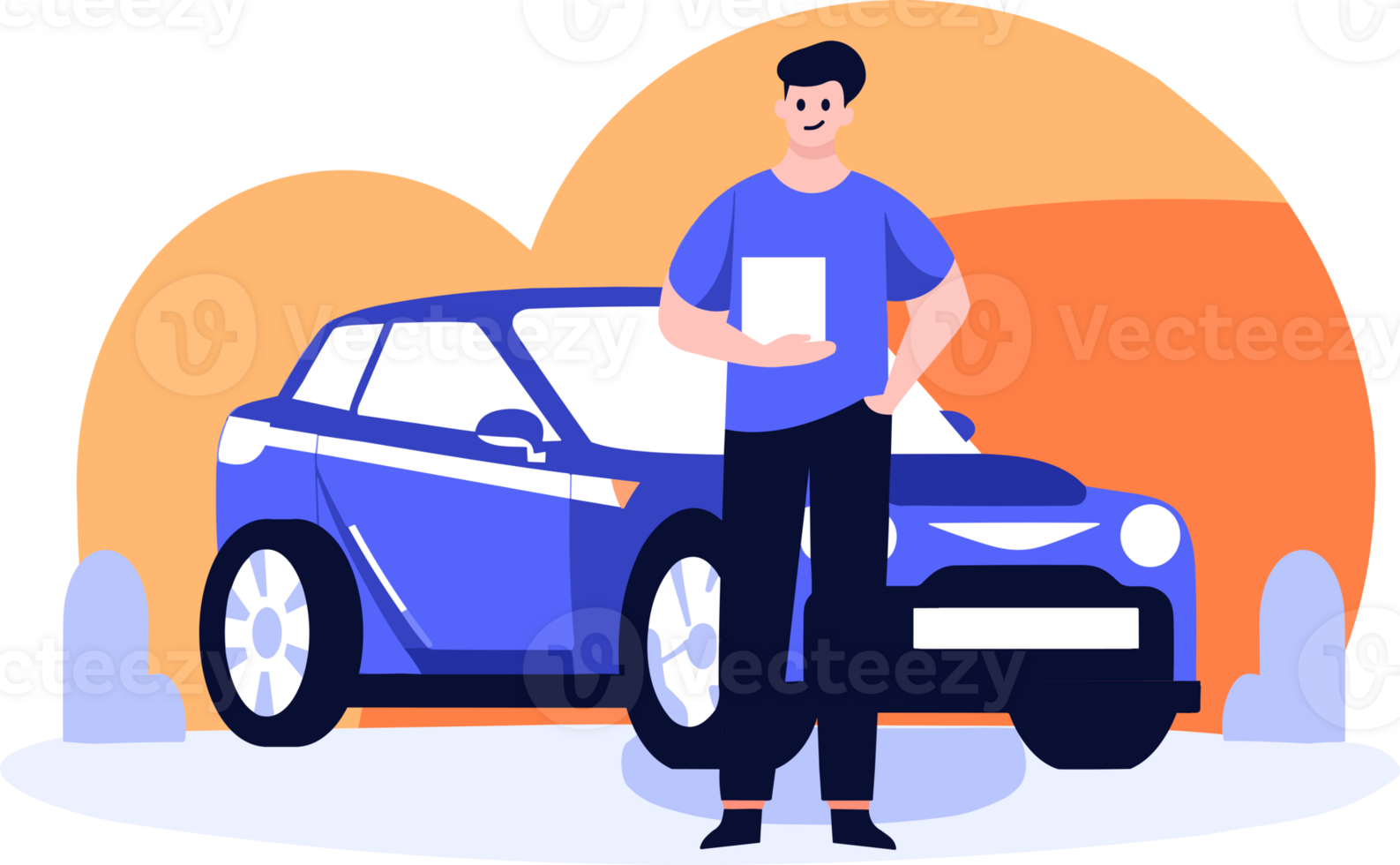 Hand Drawn Car mechanic checking car equipment at the garage in flat style png