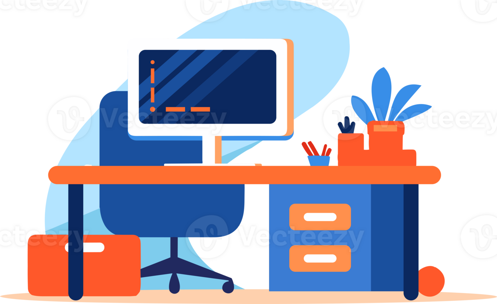 Hand Drawn desk in the office is organized in order in flat style png