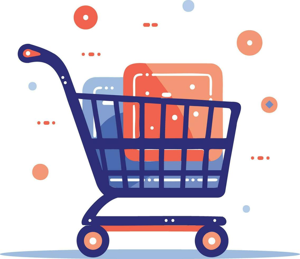 Hand Drawn shopping cart full of gifts at the mall in flat style vector