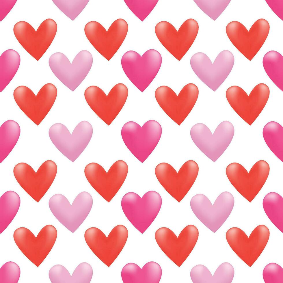 Heart hand drawn with 3d mesh gradient seamless pattern background for valentine, wrapping, wallpaper vector
