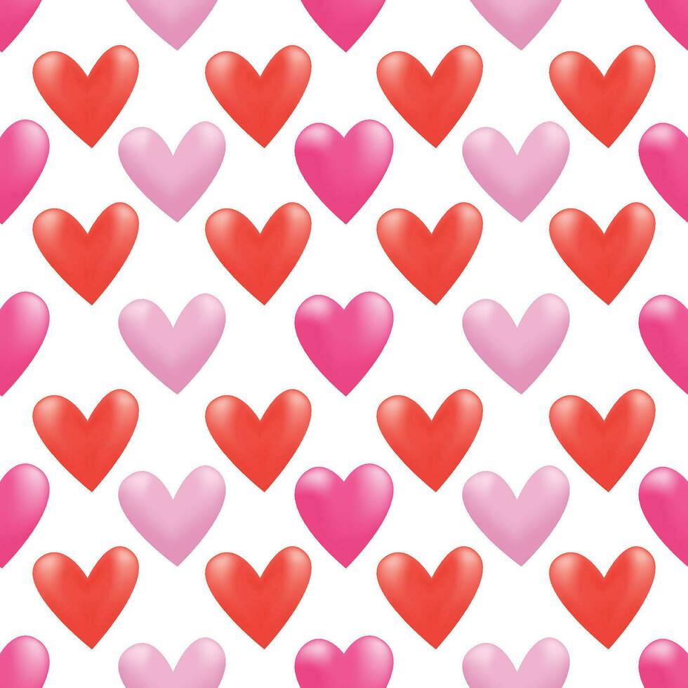 Heart hand drawn with 3d mesh gradient seamless pattern background for valentine, wrapping, wallpaper vector