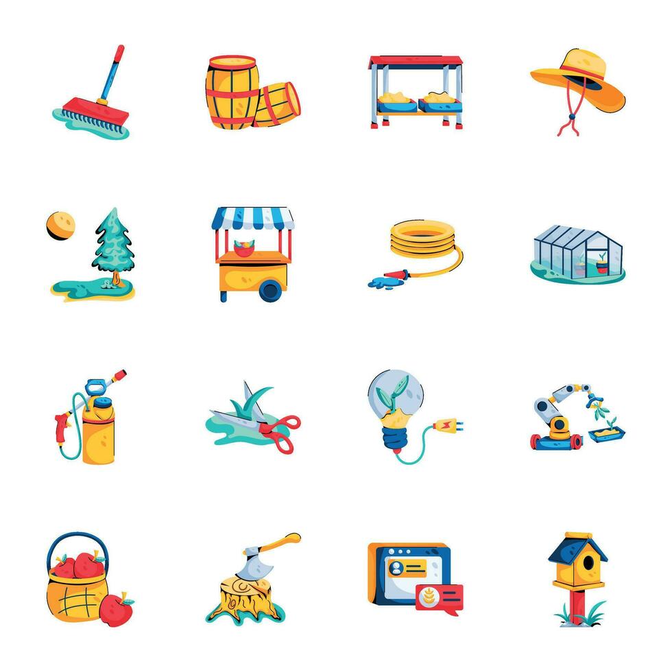 Set of Farming Tools Flat Icons vector