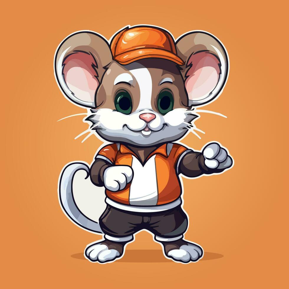 Cute mouse sports mascot logo icon vector illustration with isolated background