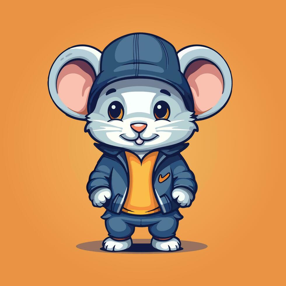 Cute mouse sports mascot logo icon vector illustration with isolated background