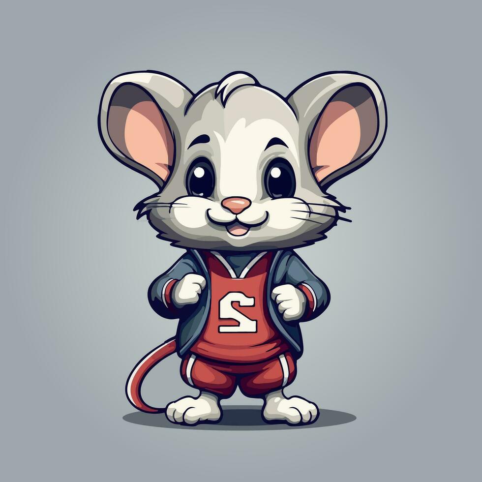 Cute mouse sports mascot logo icon vector illustration with isolated background