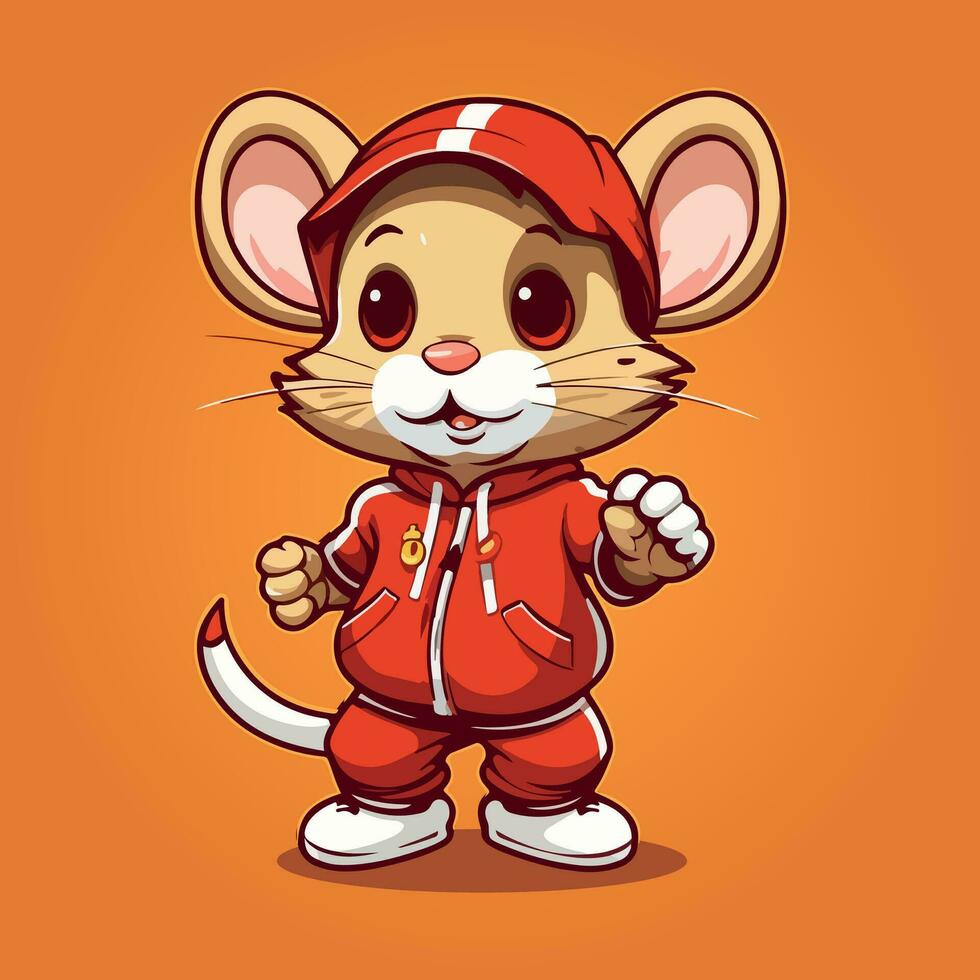 Cute mouse sports mascot logo icon vector illustration with isolated background
