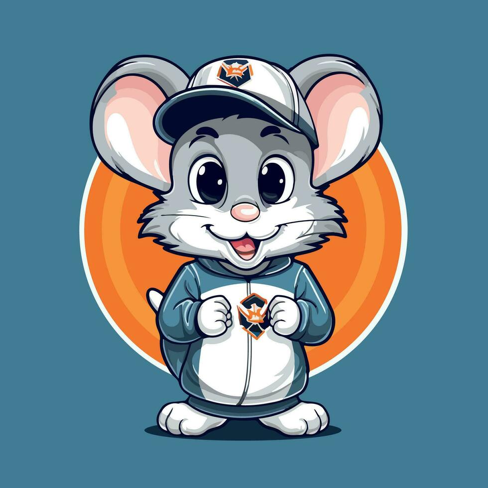 Cute mouse sports mascot logo icon vector illustration with isolated background