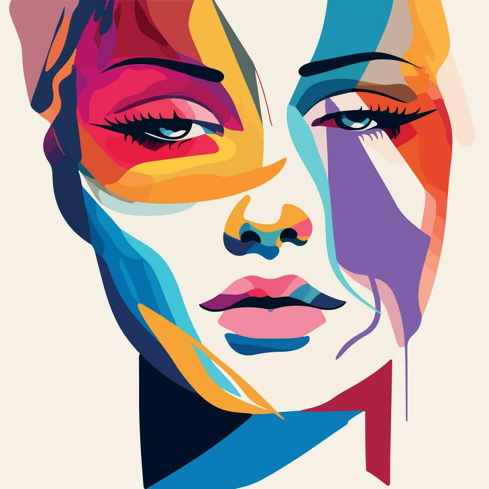Woman face portrait abstraction wall art vector illustration design