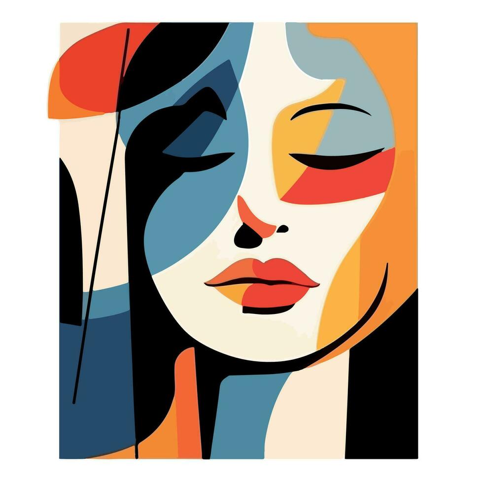 Woman face portrait abstraction wall art vector illustration design